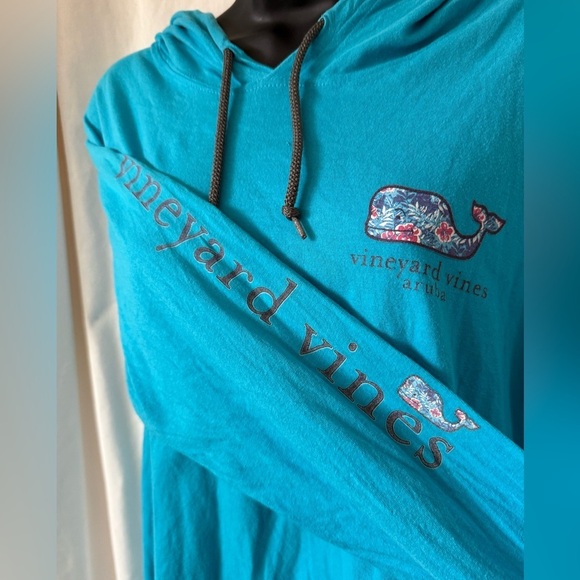 Vineyard Vines Lightweight Cotton Hoodie Womens Sz L ARUBA Edition Tropical Blue - Picture 2 of 6
